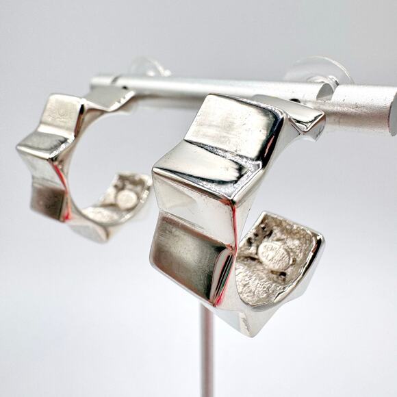 Kenneth Lane Spike Hoop Earrings Silver Tone Pierced Edgy Rocker Punk Baddie - Picture 5 of 12